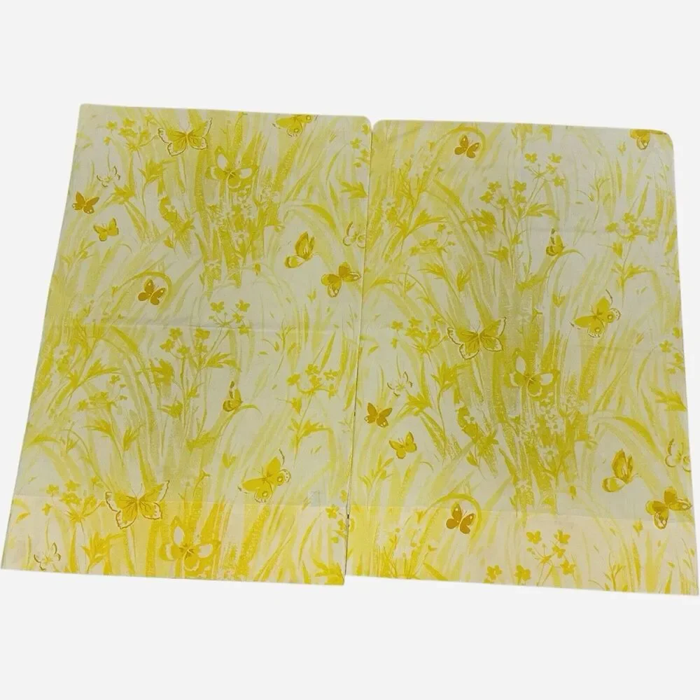 VTG Sears Full Sz Flat Sheet 2 Pillowcase Perma Prest Percale Yellow Grannycore